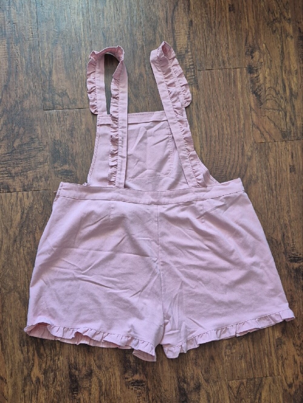 Pink Ruffle Strap Overalls Shorts - Picture 2 of 3